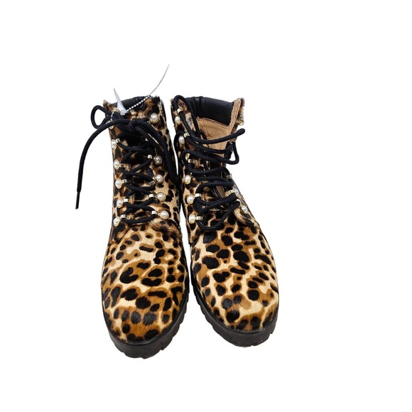 NEW Jack Rogers 6 Peyton Pearl Bootie Leopard Print Calf Hair Lace Up Combat - Picture 6 of 6